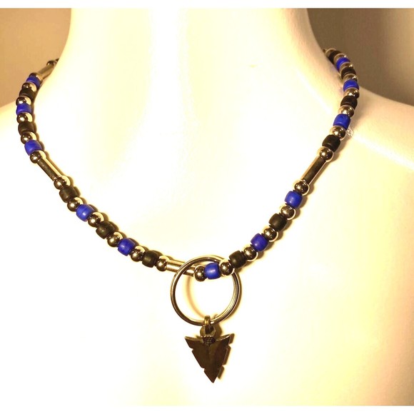 3 beaded necklaces young adult surfer beach arrowhead black metal blue brown - Picture 8 of 9